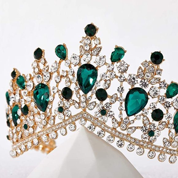 NWT Sparkling Bling Crystal Rhinestone Emerald Green Tiara Necklace Set - Picture 2 of 16
